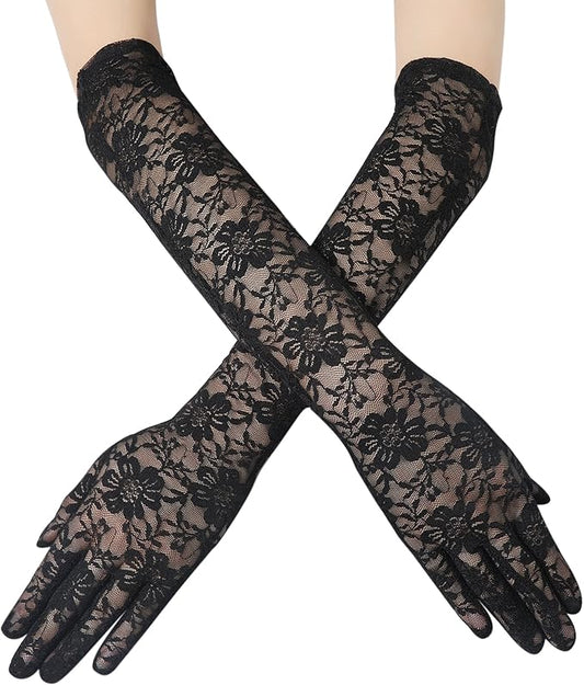BABEYOND Lace Gloves for Women Long Floral Wedding Gloves for Bride Satin Elbow by BABEYOND