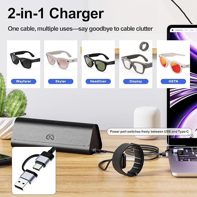 Magnetic Charger for Meta Ray-Ban Display Glasses, TanReginal 2-in-1 - Image 2
