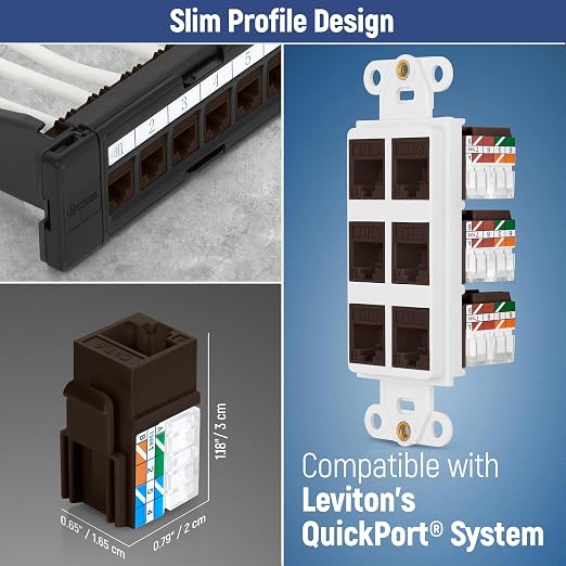 Everest 90° Angled RJ45 Cat6 Keystone Jacks 20-Pack in Brown - Image 6