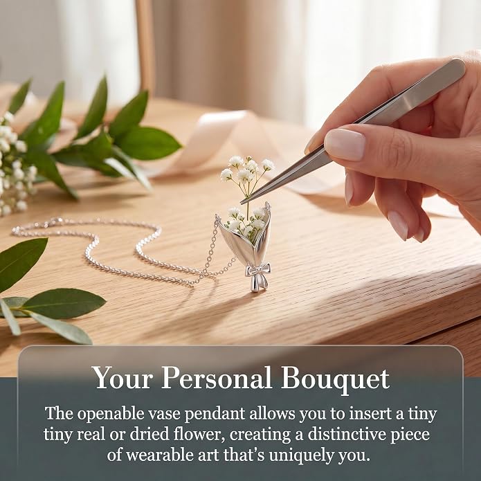 Wearable Flower Vase Necklace for Women, DIY Flower Bouquet Pendant Floral - Image 5