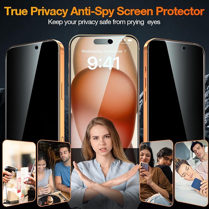 YMHML 3 Pack Compatible for iPhone 17 Pro Privacy Screen Protector Tempered - Image 2