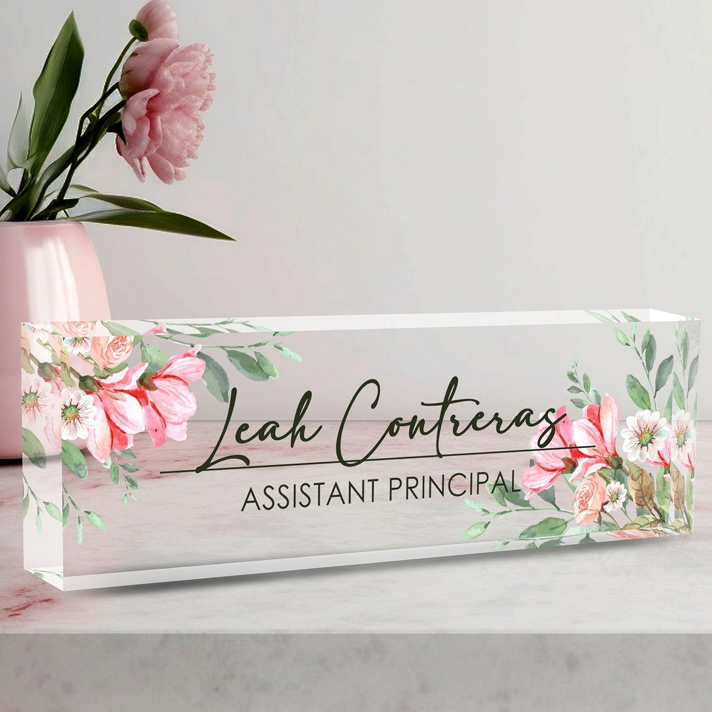 Desk Name Plate Personalized, Custom Name Plate for Desk, Office Desk Decor for Women and Men, Employee Appreciation Gifts Office Gifts for Boss, Manager, Teacher, Nurse (Tender Flower)