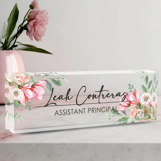 Desk Name Plate Personalized, Custom Name Plate for Desk, Office Desk Decor for Women and Men, Employee Appreciation Gifts Office Gifts for Boss, Manager, Teacher, Nurse (Tender Flower)