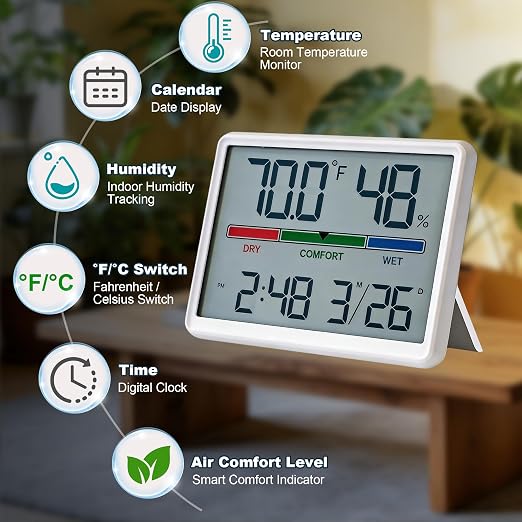 Digital Hygrometer Indoor Thermometer, Clock - Image 4