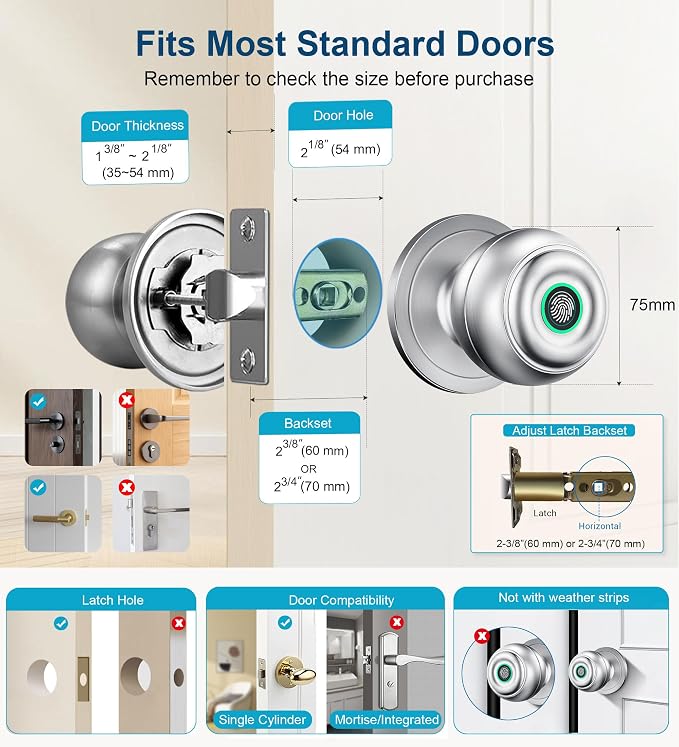 KLLOQUE Fingerprint Door Lock, Smart Fingerprint Door Knob - Image 5