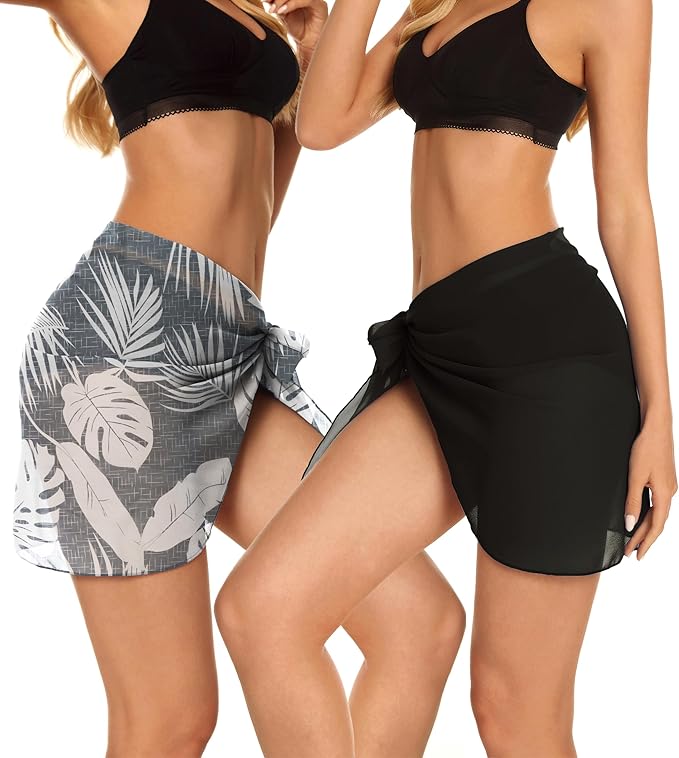 CHICGAL 2 Pieces Women Beach Sarong Bathing Suit Wrap Skirt Sheer Bikini - Image 6