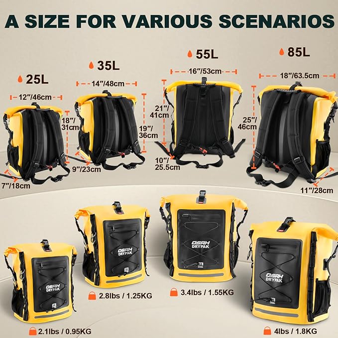 OSAH DRYPAK Waterproof Backpack Dry Bag 35L/55L/85L – Heavy Duty Roll-Top - Image 2