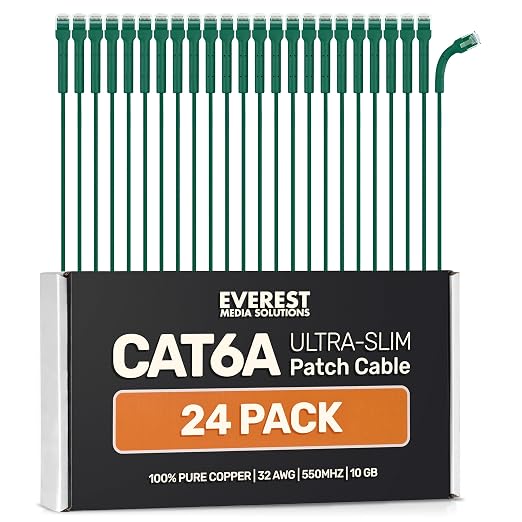 Everest Ultra Slim Cat6a Ethernet Patch Cables 1.5ft Green by EverestMediaSolutions