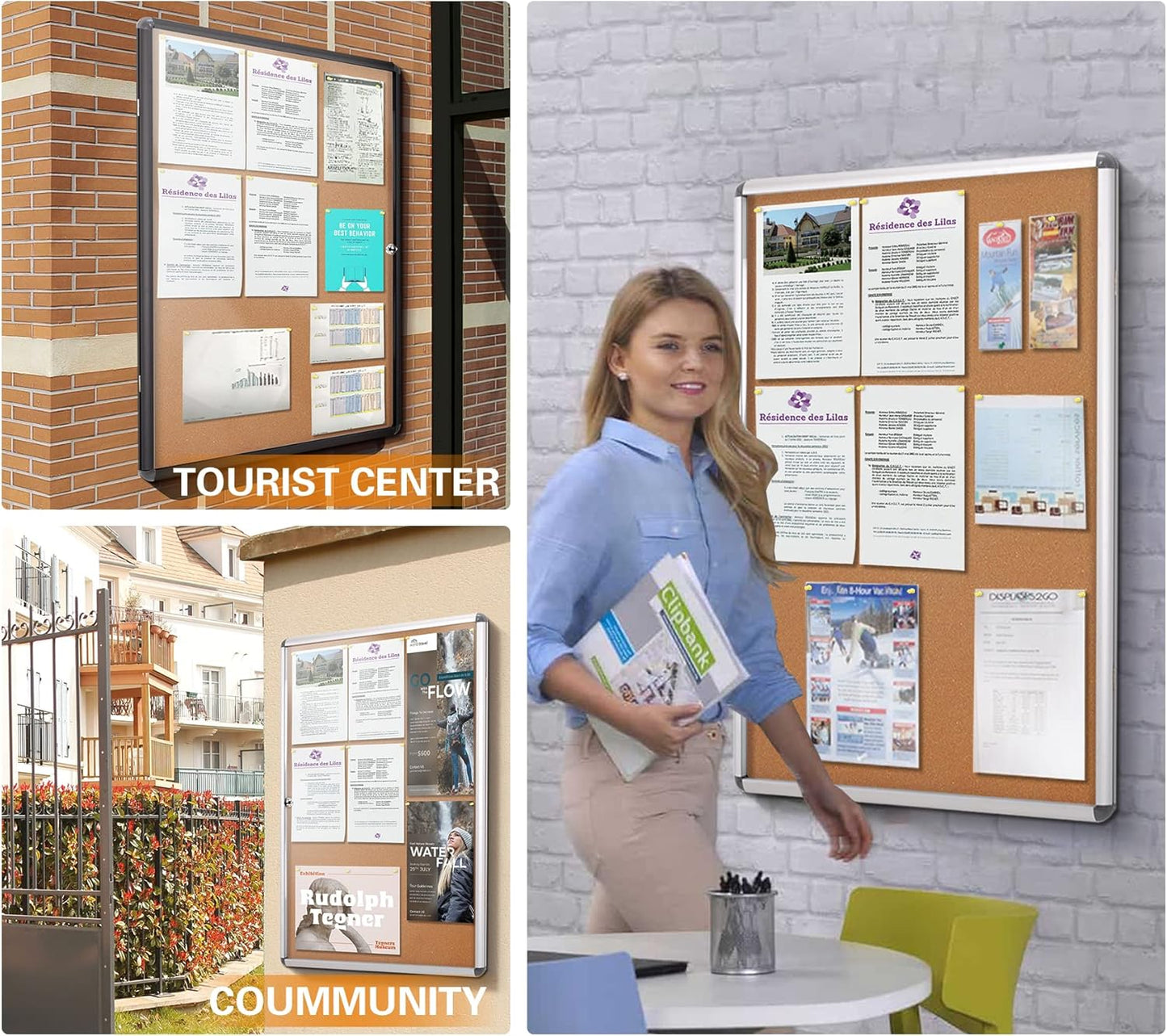 SWANCROWN Enclose Bulletin Board Tamper-Proof Dispaly Case School Office Cork Noticeboards for Information Photo, 38x28inch (9xA4)