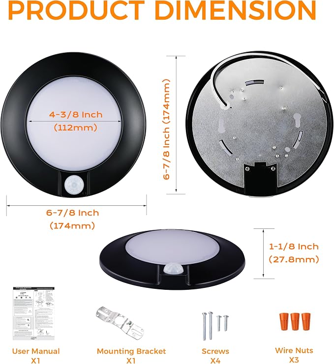 CLOUDY BAY Motion Sensor Ceiling Light Indoor, 120V CRI90 10W 5000K Bright Day - Image 7