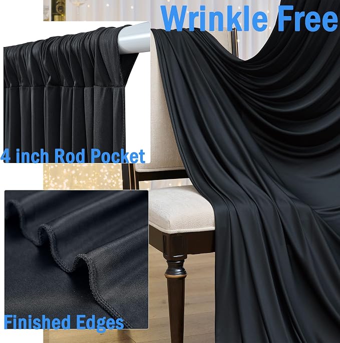 20ftx12ft Wrinkle Free Black Backdrop Curtains - Image 2