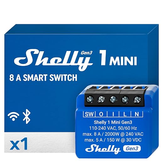 Shelly 1 Mini Gen3, WiFi & Matter Smart Relay Switch by Shelly
