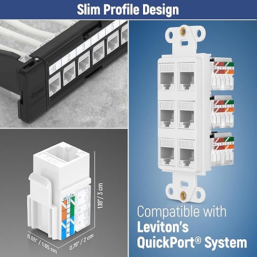 Everest 90° Angled RJ45 Cat6A Keystone Jacks 20-Pack in White - Image 6