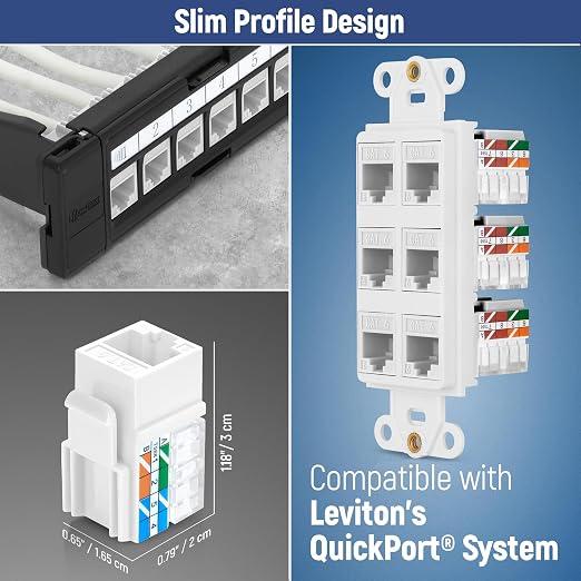 Everest 90° Angled RJ45 Cat6 Keystone Jacks 10-Pack in White - Image 6