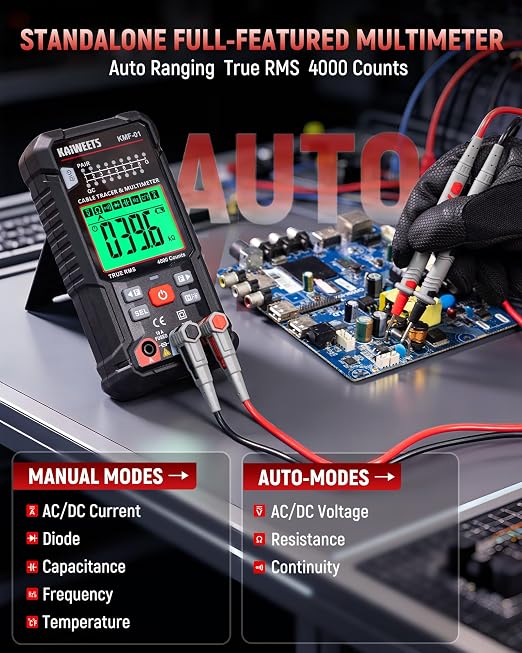 KAIWEETS 3-in-1 Multimeter & Cable Tracer Kit, Auto-Ranging Digital Multimeter - Image 2