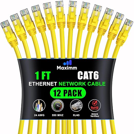 Maximm Cat 6 Ethernet Cable - 1 ft - High-Speed LAN by MaximmCable