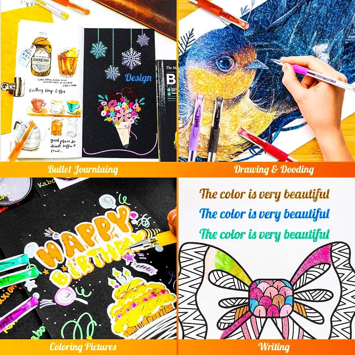 Soucolor Teen Girl Gifts Trendy Stuff, Glitter Gel Pens for Adult Coloring Books, 120 Pack-60 Glitter Pens, 60 Refills and Travel Case, 40% More Ink Markers Set for Preppy School Stuff Journaling