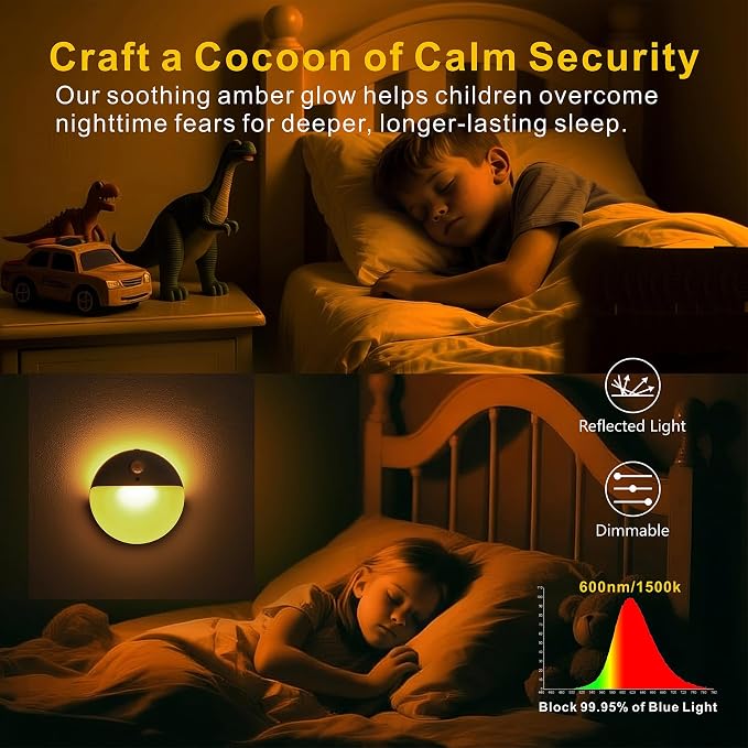 YUNLEX 2 Pack Amber Night Light, Battery Operated Night Light, 2.6" Small - Image 2