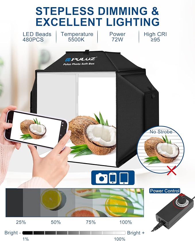 PULUZ Upgraded 16"x16" Photo Studio Light Box & Soft Box 480 LED Beads CRI 95+ - Image 3