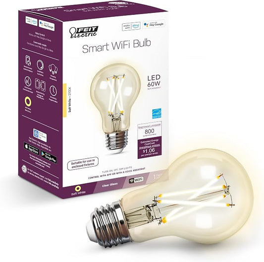 Feit Electric Smart Wi-Fi A19 Filament LED Light Bulb, 60W Equivalent, Soft by FeitElectricCompany