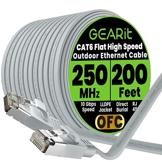 GEARit Cat 6 Outdoor Flat Ethernet Cable Direct Burial Rated LLDPE Jacket by GEARit