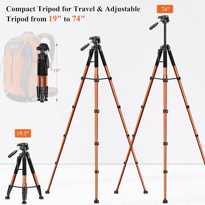 Victiv Tripod 74-Camera-Tripod for Cell Phone, Aluminum Professional Heavy Duty - Image 2