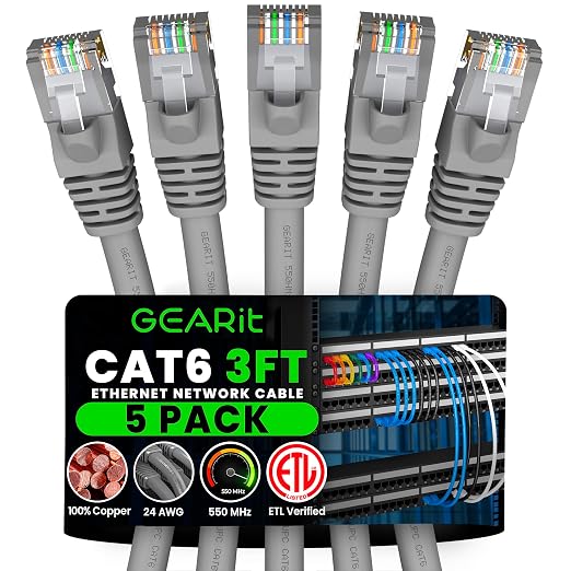 GEARit Cat 6 Patch Cables 3 ft Gray Cat6 Patch Cables 3ft Gray/Ethernet Patch by GEARit