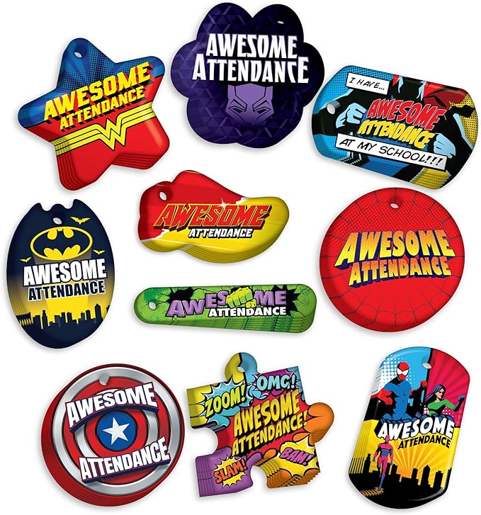 Brag Tags Awesome Attendance Heroes Value Pack to Improve Student School & by BragTags%C2%AE