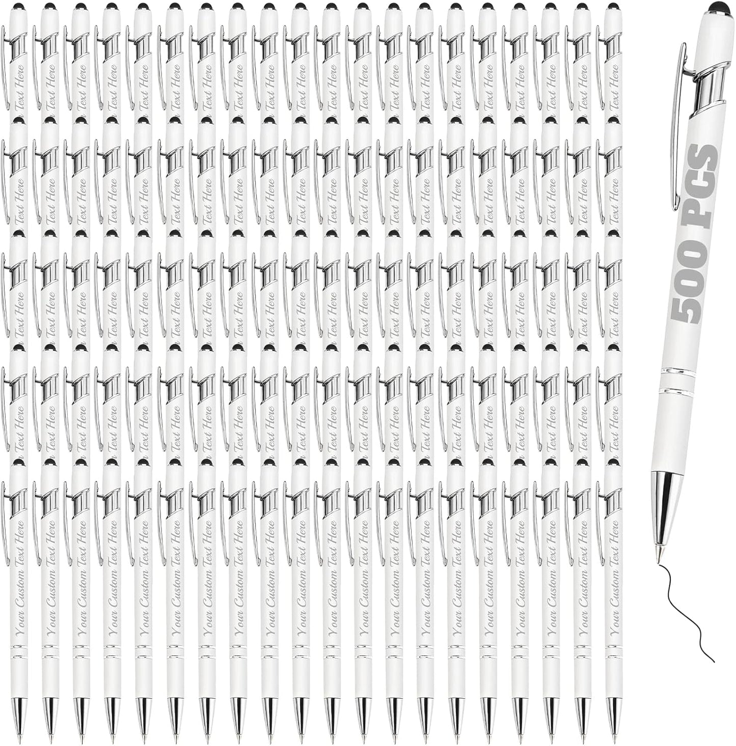 Personalized Pens Bulk 500 with Name Custom Engraving Ballpoint Pens with Stylus Tip Customized Smooth Writing Pens Personalized Gifts for Anniversary Birthday or Graduation(White,Black Ink)