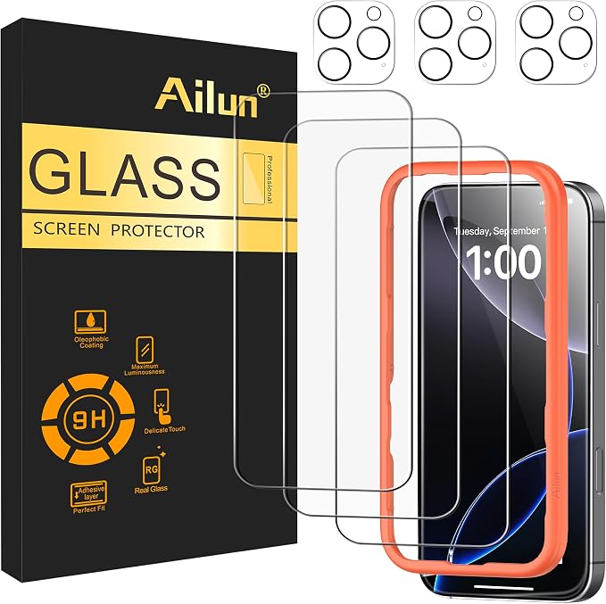 Ailun 3 Pack Screen Protector for iPhone 16 Pro Max + 3 Pack Camera Lens by Ailun