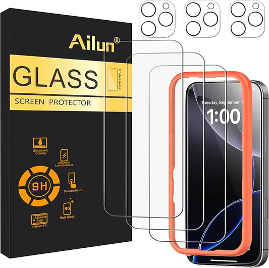 Ailun 3 Pack Screen Protector for iPhone 16 Pro Max + 3 Pack Camera Lens by Ailun