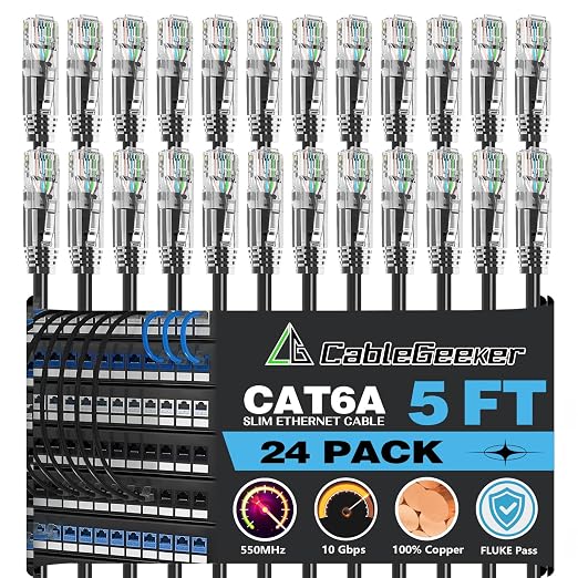 CableGeeker Patch Cables Cat6a 5ft Slim, Cat6 Ethernet Patch Cable 10G Support by CableGeeker