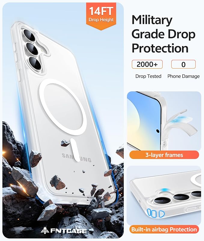 FNTCASE for Samsung Galaxy S25 FE Case: Magnetic Translucent Matte Military - Image 5