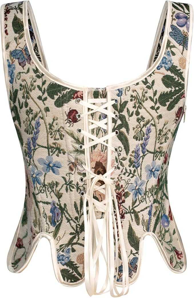 SCARLET DARKNESS Bustier Tops for Women Renaissance Floral Lace Up Bodyshaper - Image 8