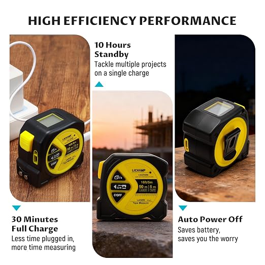 Lichamp Laser Tape Measure, 164ft Class II Laser Distance Meter and 16ft Manual - Image 5