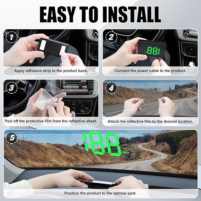 SINGARO Heads up Display for Cars, USB Plug Digital GPS HUD Speedometer - Image 5