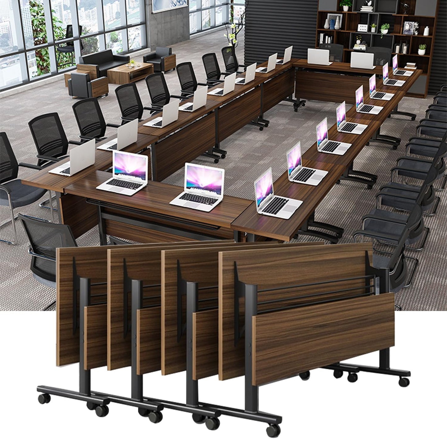 Folding Conference Table,Mobile Conference Room Tables Rolling Meeting Table with Caster Wheels,Flip Top Mobile Training Table,Foldable Rectangle Seminar Tables for Office,Classr (8pack, 61in)