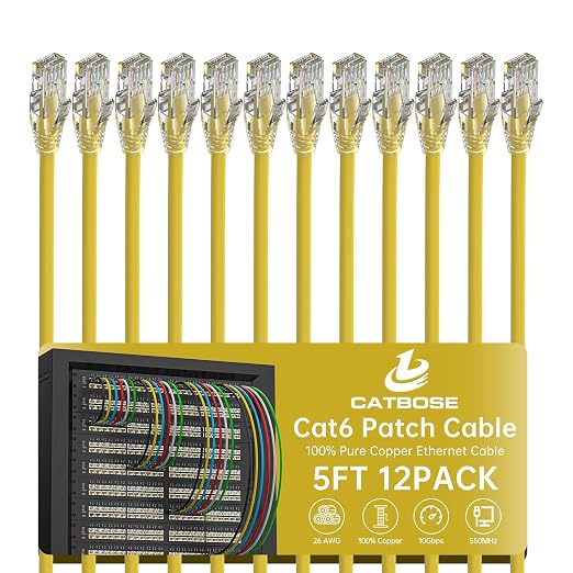 5 Feet Cat6 Patch Cables, Solid Pure Copper Patch Cord, Cat 6 Ethernet Cable by CatBose