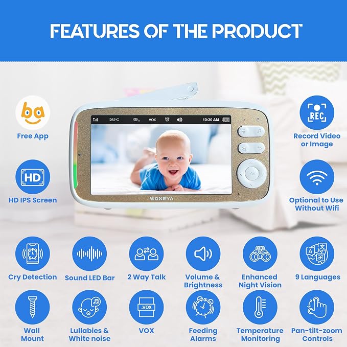 Smart Baby Monitor, 1500ft Long Range, 48 Hours Battery, 2K HD Camera, - Image 6