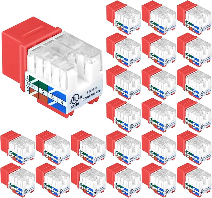 VCE UL Listed Cat6 RJ45 Keystone Jack Insert 25-Pack, 90 Degree Punch Down by VCE