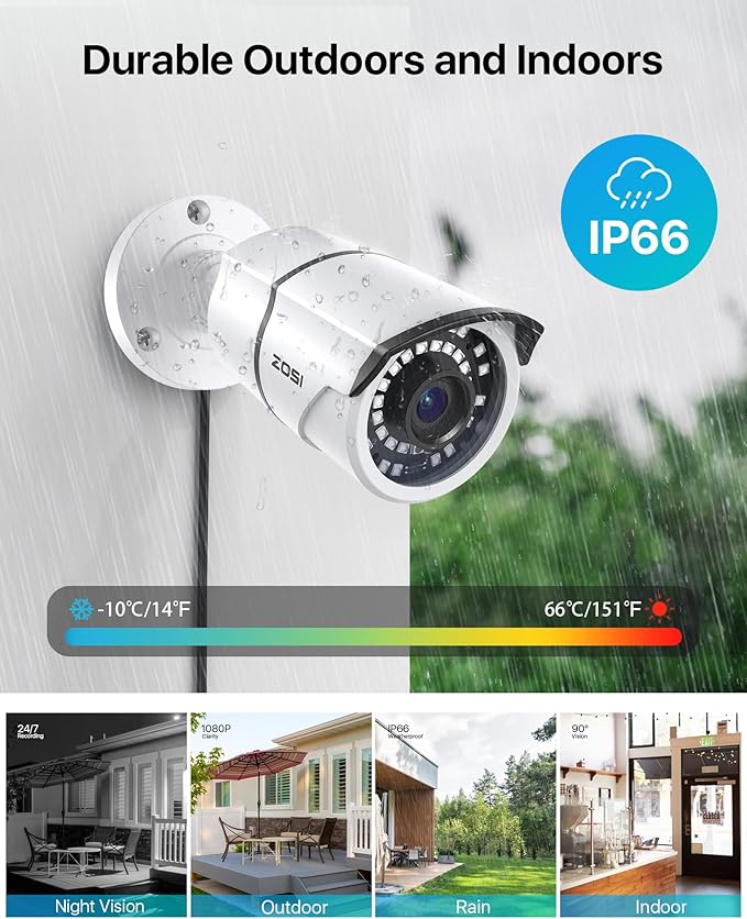 ZOSI 2MP 1080p Security Camera, 4-in-1 TVI/CVI/AHD/CVBS Surveillance Bullet - Image 3