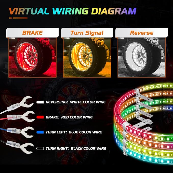 Nilight 4PCS 15.5inch Double Row LED Wheel Ring Lights RGB - Image 4