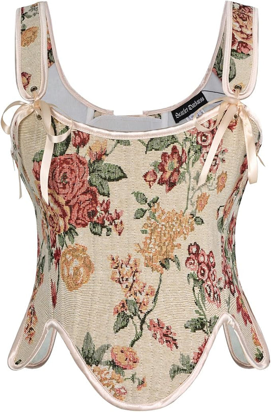 SCARLET DARKNESS Bustier Tops for Women Renaissance Floral Lace Up Bodyshaper by SCARLETDARKNESS