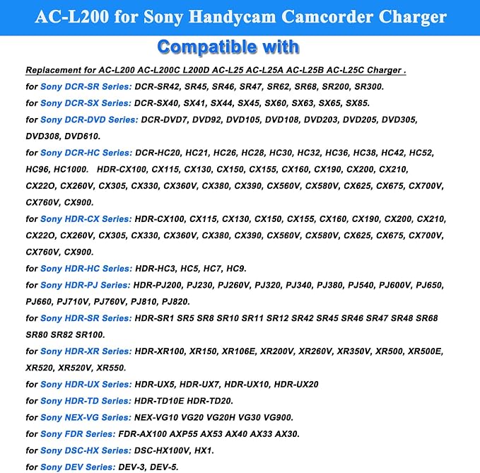 AC-L200 Charger for Sony Handycam Camcorder, Compatible - Image 3