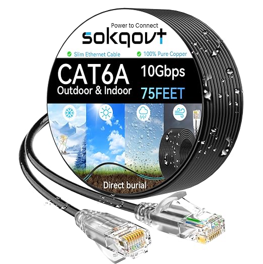 Cat6a Ethernet Cable Slim 75ft Outdoor&Indoor, 28AWG Pure Copper Cat6 Internet by Unknown