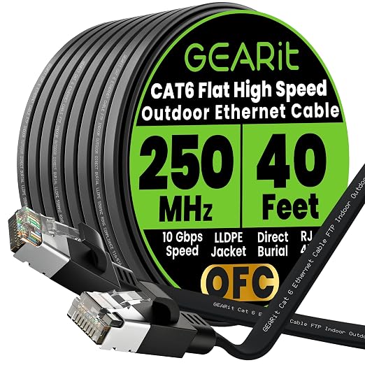 GEARit Cat 6 Outdoor Flat Ethernet Cable Direct Burial Rated LLDPE Jacket by GEARit