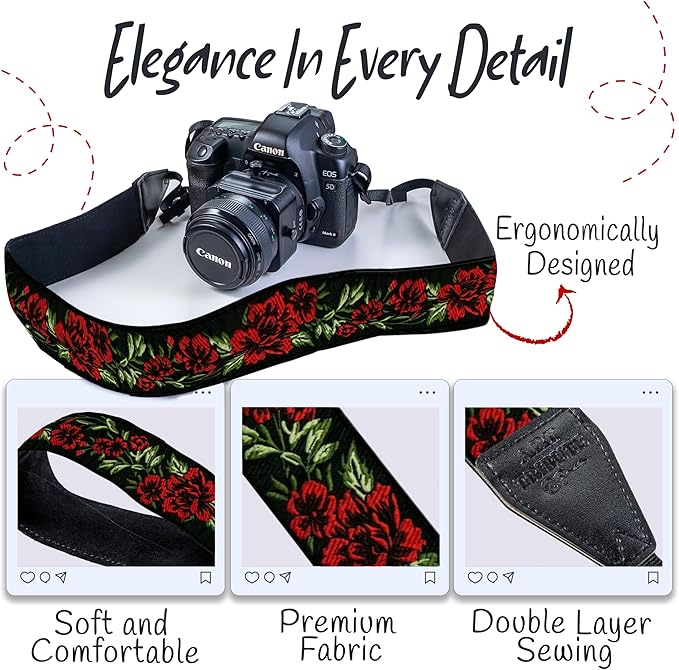Art Tribute Camera Strap, Vintage Embroidered Neck Shoulder & Crossbody Camera - Image 3