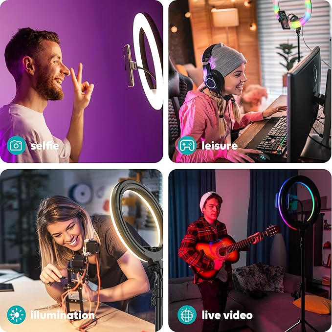 Weilisi 10" Ring Light with Stand 72'' Tall & Phone Holder, 38 Color Modes - Image 6