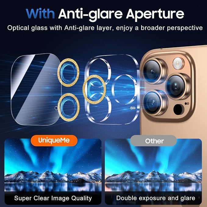 UniqueMe for 3 Pack iPhone 16 Pro/iPhone 16 Pro Max Camera Lens Protector - Image 4