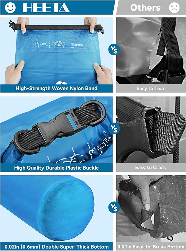HEETA Dry Bag Waterproof for Women Men, 5L/10L/20L/30L/40L Roll Top Lightweight - Image 4